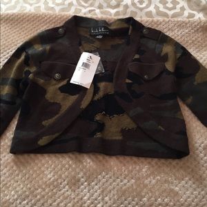 NICOLE MILLER CAMOUFLAGE BOLERO 100% CASHMERE Sz M
